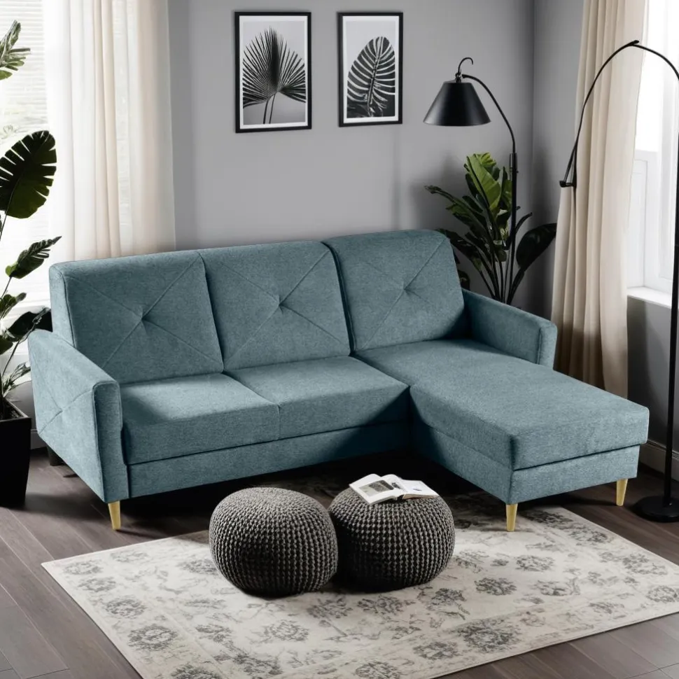 Narożnik Scandi z funkcją spania niebieska Diosa 75