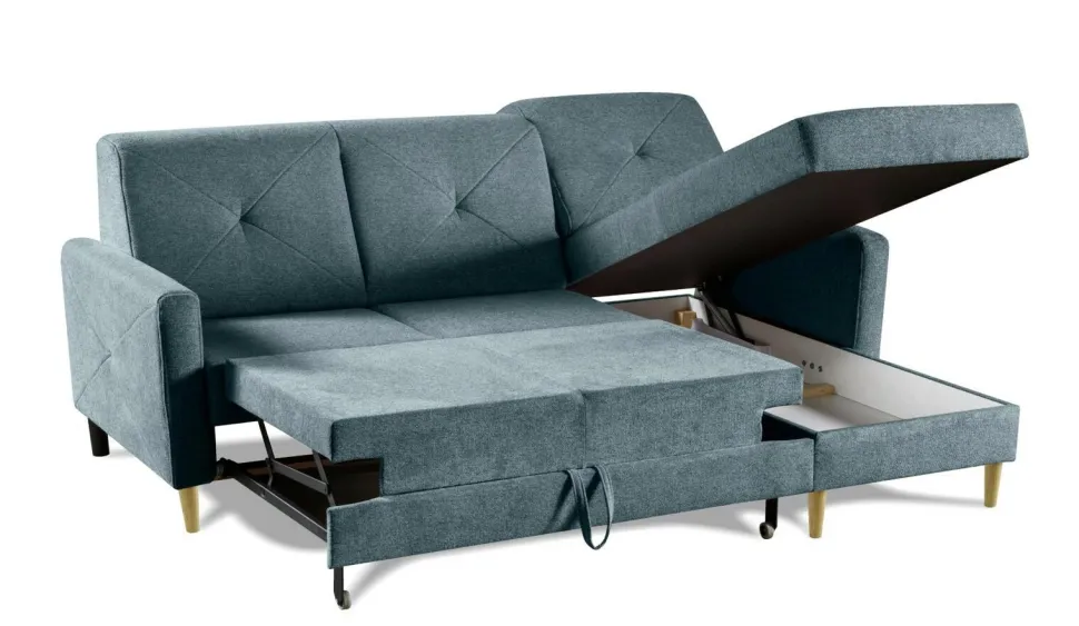 Narożnik Scandi z funkcją spania niebieska Diosa 75