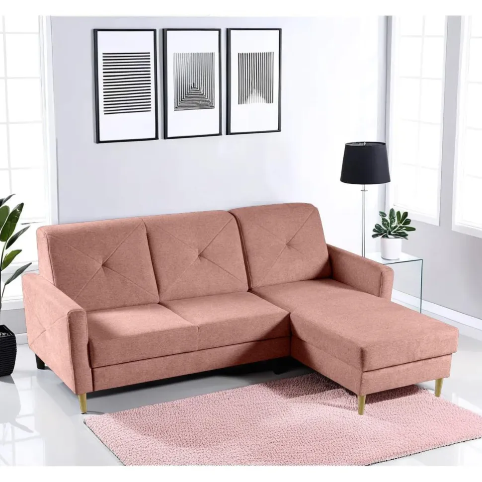 Narożnik Scandi z funkcją spania różowa Diosa 60