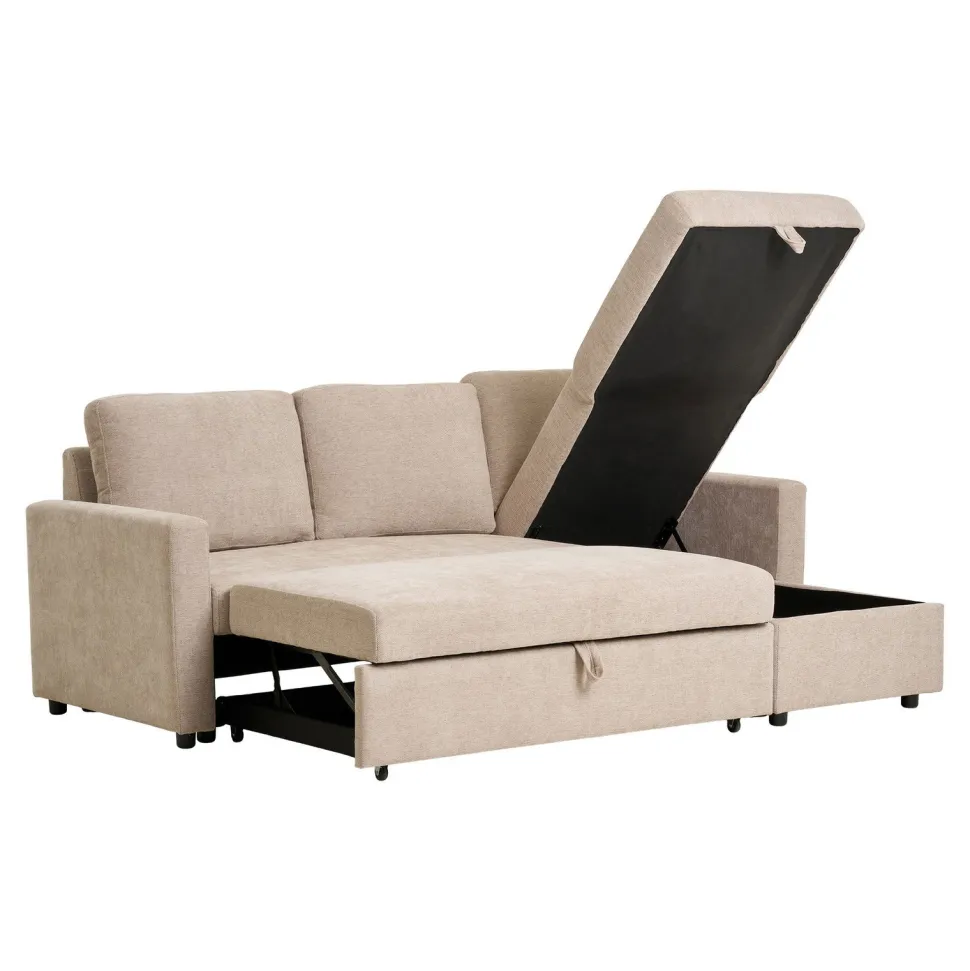 Narożnik z funkcją spania Belfast beżowy uniwersalny