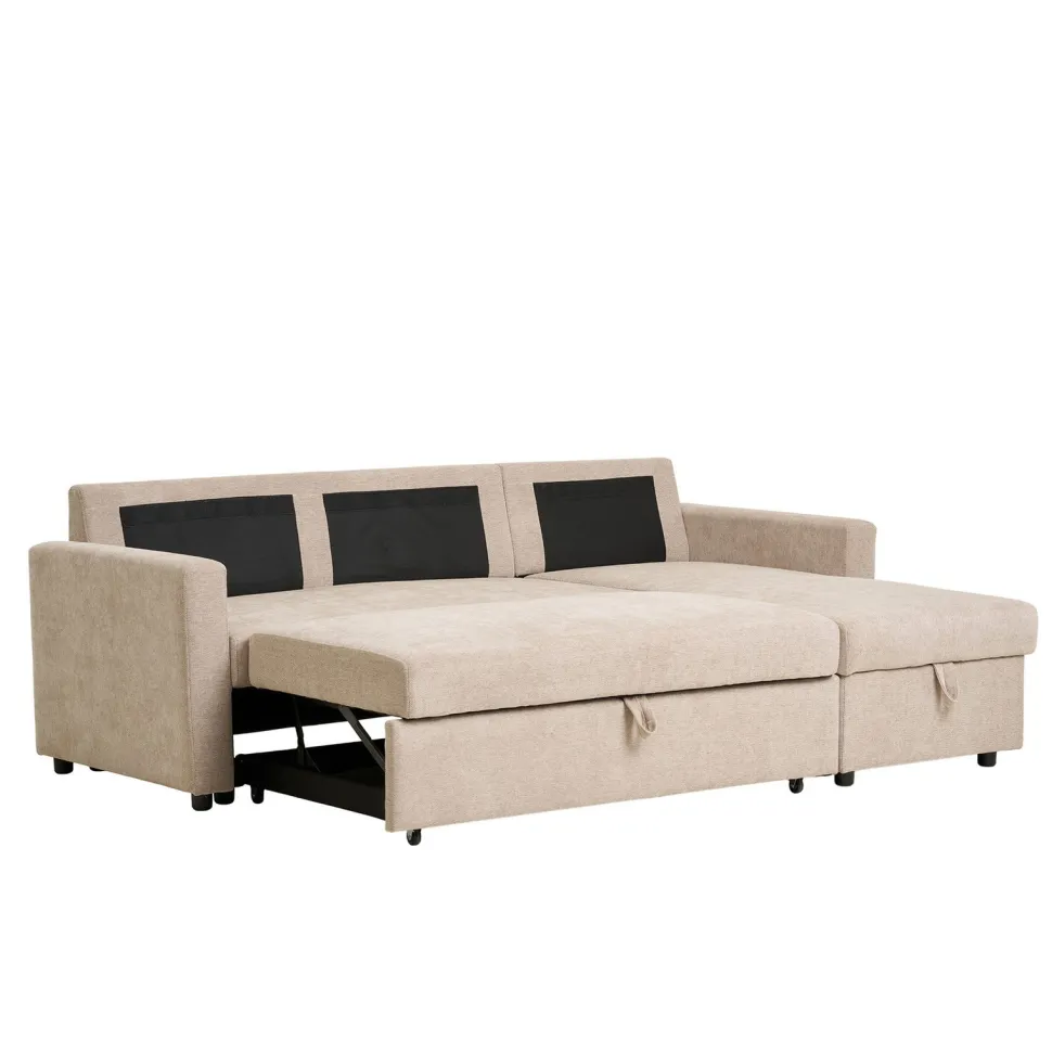 Narożnik z funkcją spania Belfast beżowy uniwersalny