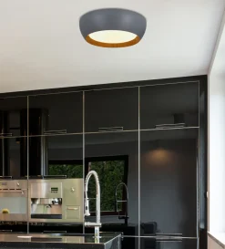 Plafon Abruzzo szaro-drewniany 24W LED 40x32 cm klosz biały