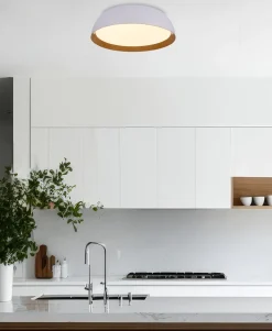 Plafon Calabria biało-drewniany 24W LED 40x32 cm klosz biały