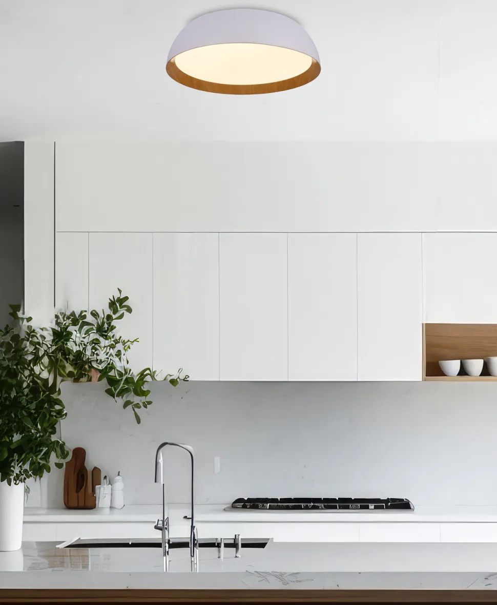 Plafon Calabria biało-drewniany 24W LED 40x32 cm klosz biały