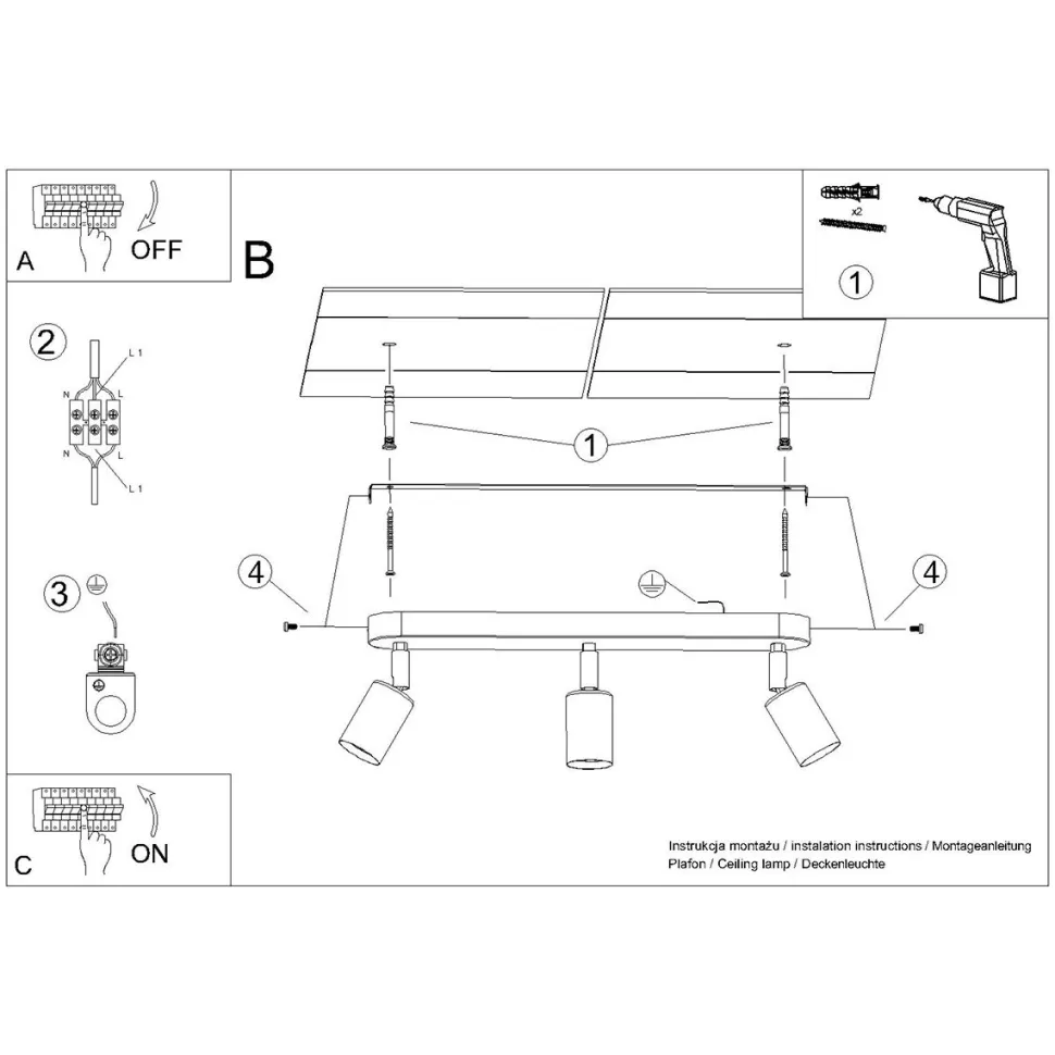 Plafon FORNES 3 czarny