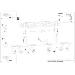 Plafon NERO 6 czarny/chrom