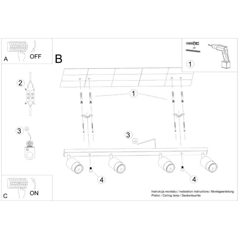 Plafon NERO 4 czarny/złoty