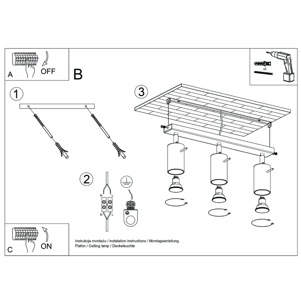 Plafon RING 3L ochra czerwona