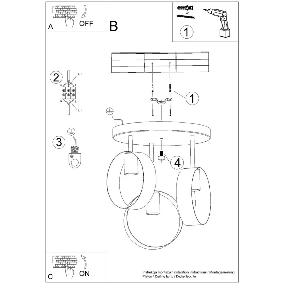 Plafon TITRAN 3 biały