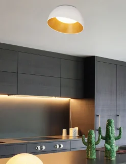 Plafon Trento biało-drewniany 18W  LED 35 cm klosz biały