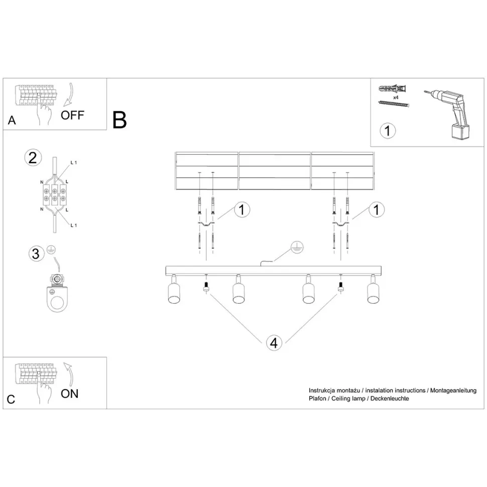 Plafon VERDO 4 czarny