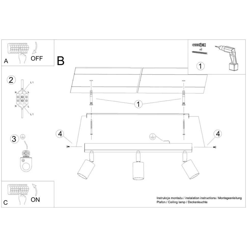 Plafon VERDO 3L czarny