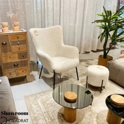 Pufa Alford biała tkanina teddy