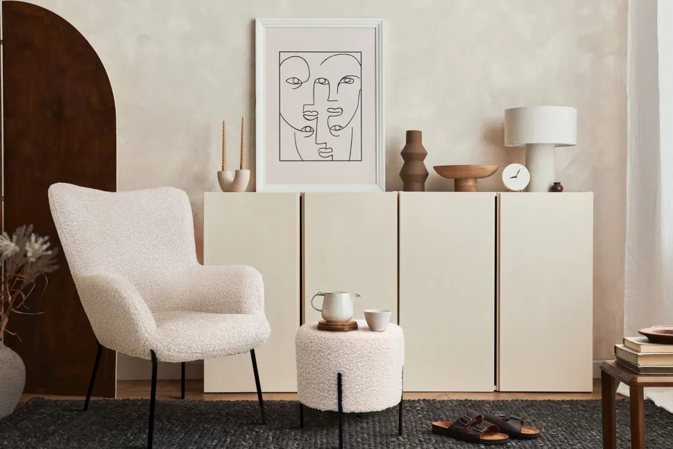 Pufa Alford biała tkanina teddy