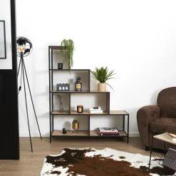 Regał schodkowy Edison naturalny/czarny