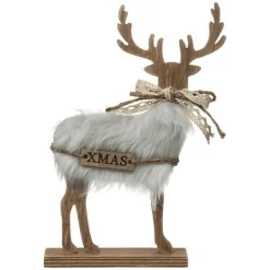 Renifer z futerkiem 21,5 cm drewniany