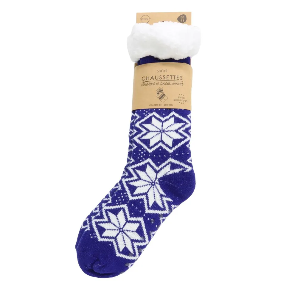 Skarpety damskie zimowe śnieżynki rozmiar 36-41 granatowe