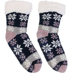 Skarpety ocieplane w świąteczny wzór granatowe