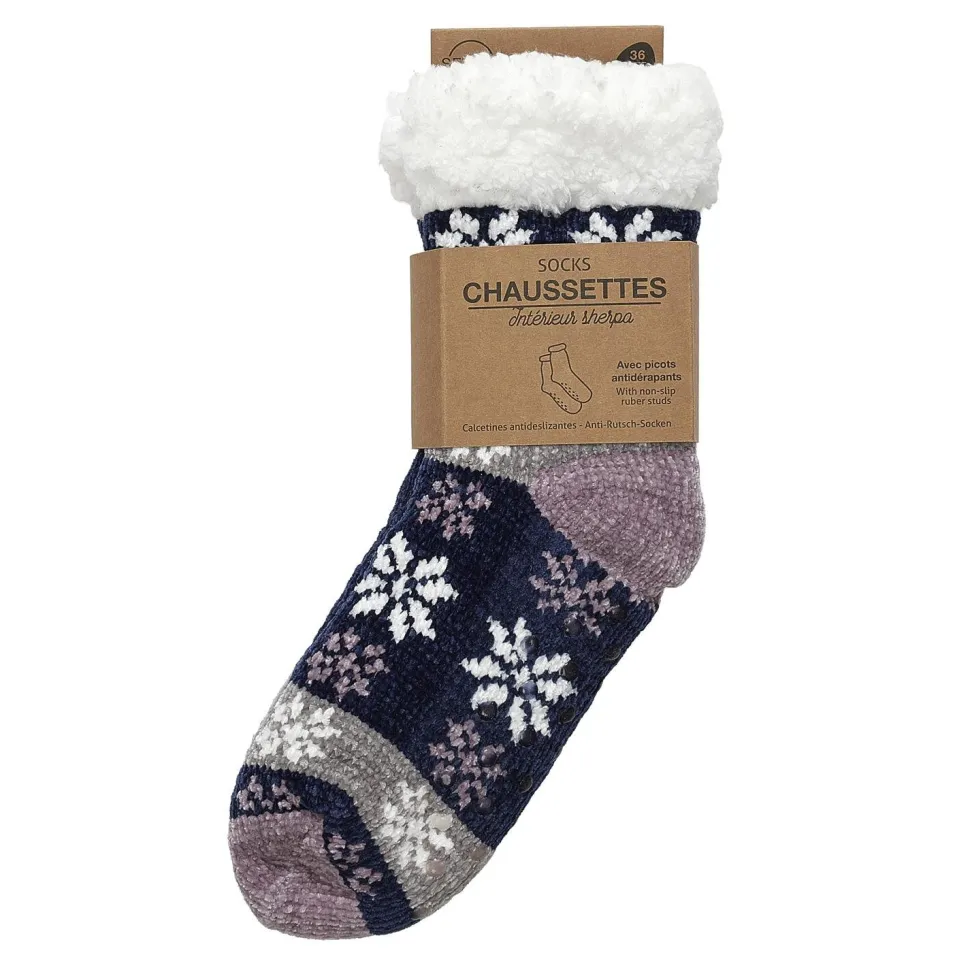 Skarpety ocieplane w świąteczny wzór granatowe