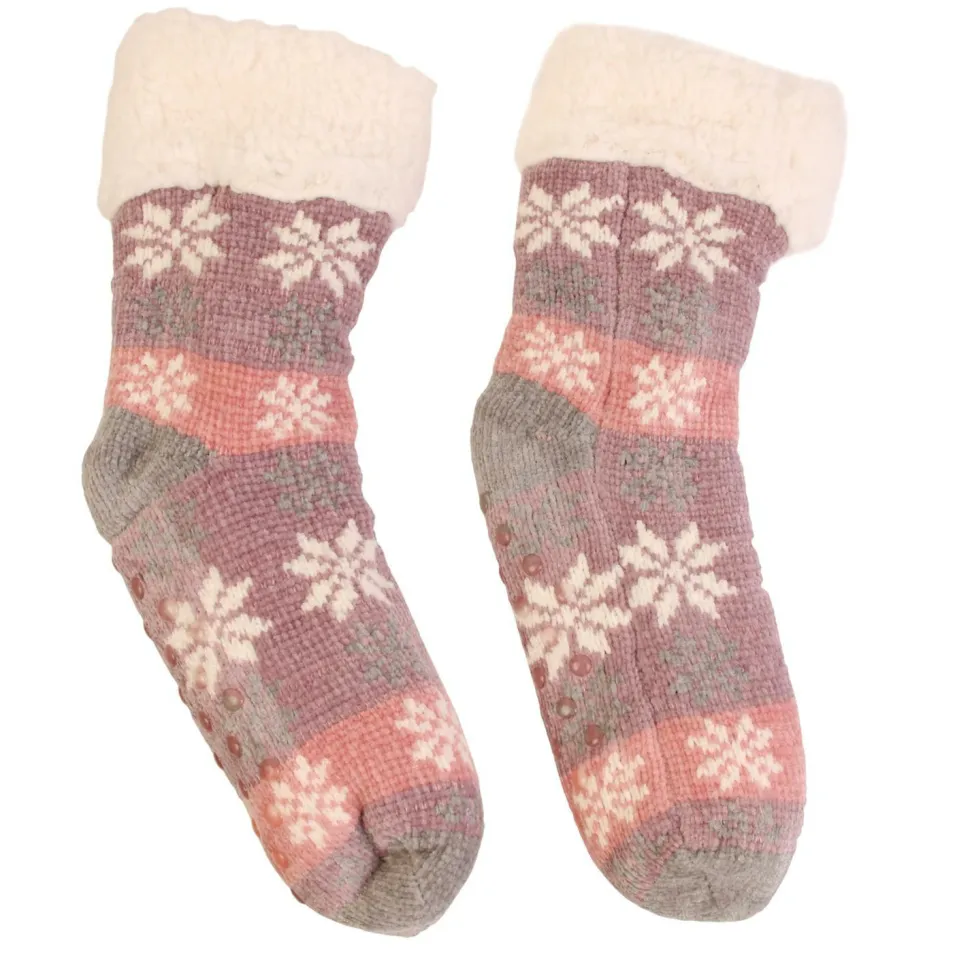 Skarpety ocieplane w świąteczny wzór różowe