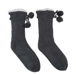 Skarpety plecione z pomponami szare