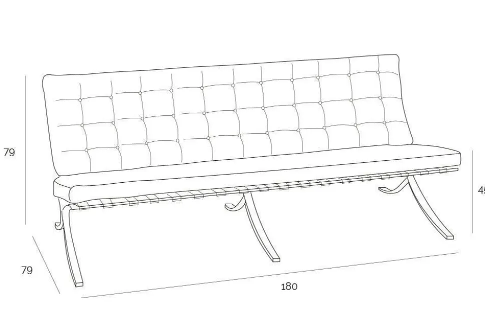 Sofa BA3 3 osobowa, czarna ekoskóra PU inspirowana Barcelona