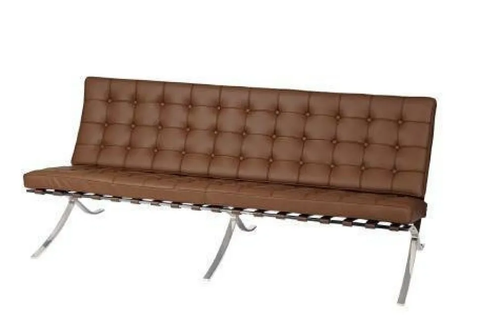 Sofa BA3 3 osobowa, jasny brąz skóra inspirowana Barcelona