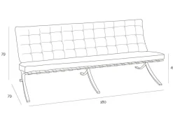 Sofa BA3 3 osobowa, jasny brąz skóra inspirowana Barcelona