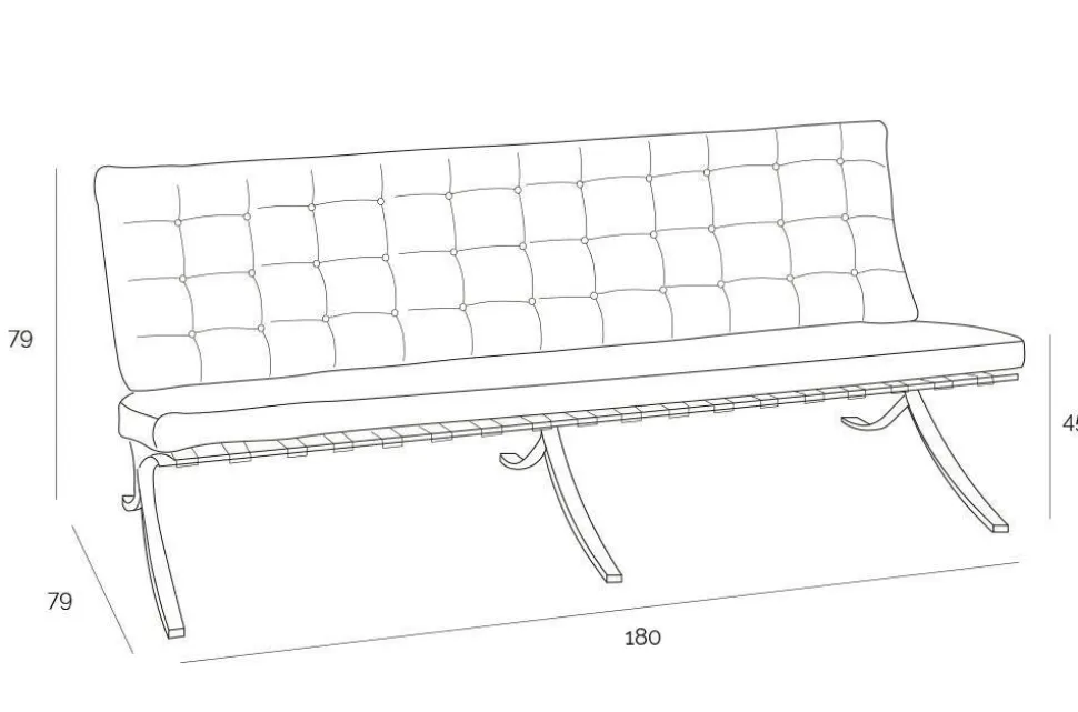Sofa BA3 3 osobowa, jasny brąz skóra inspirowana Barcelona
