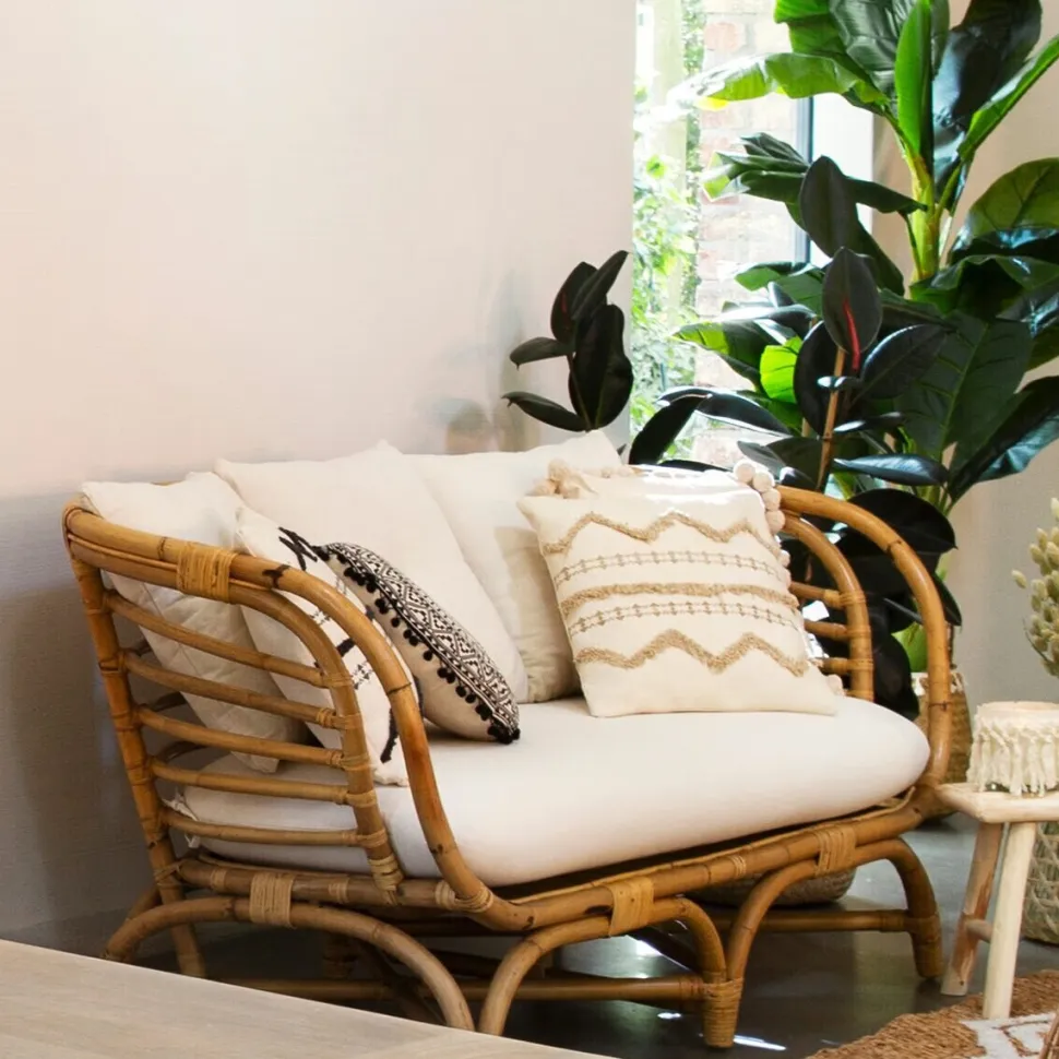 Sofa Farah rattan/biała