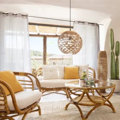 Sofa Farah rattan/biała