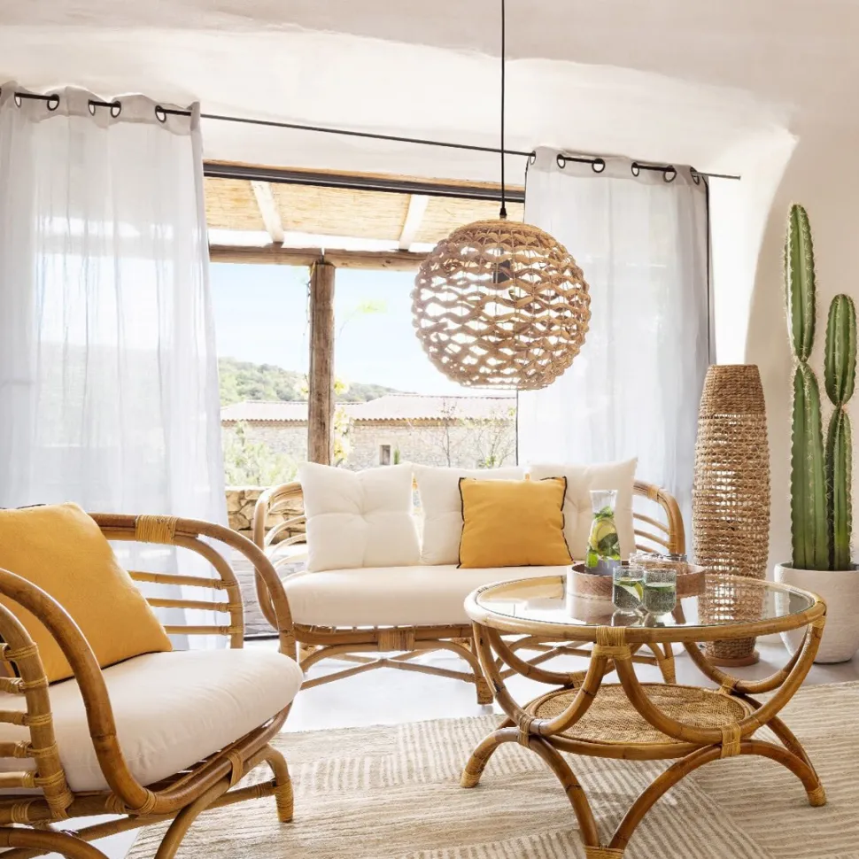 Sofa Farah rattan/biała