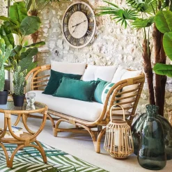 Sofa Farah rattan/biała