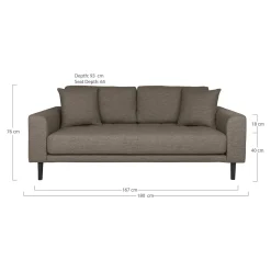 Sofa Lido 2,5 brązowa/ nogi czarne