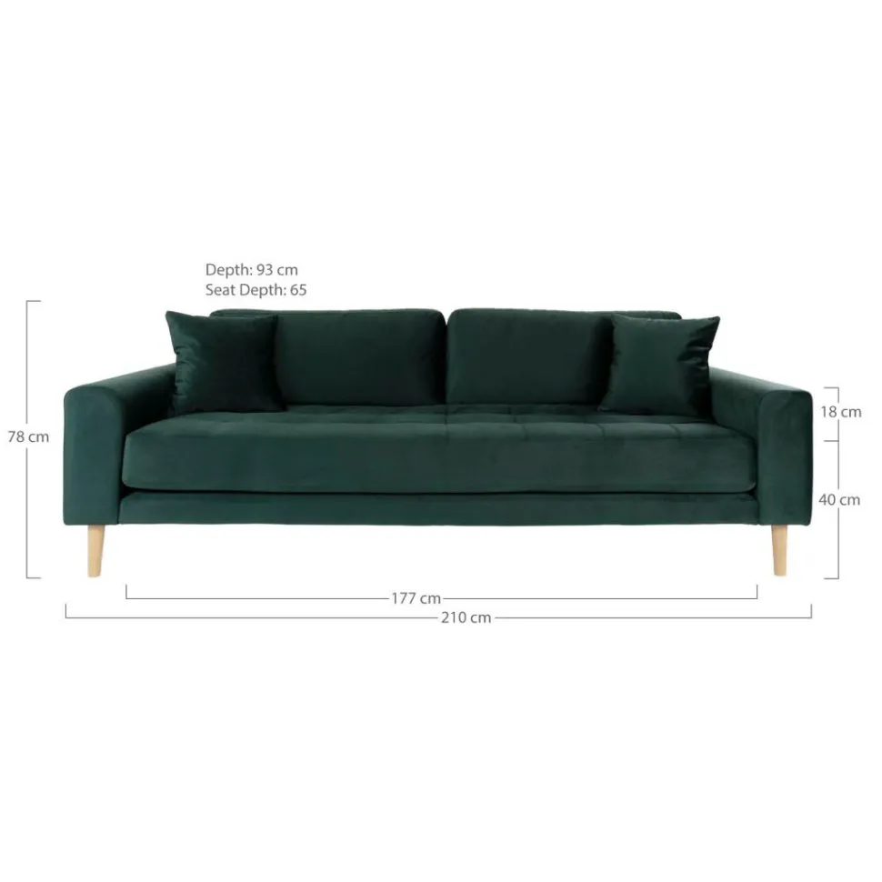 Sofa Lido 3 butelkowa zieleń/ nogi naturalne
