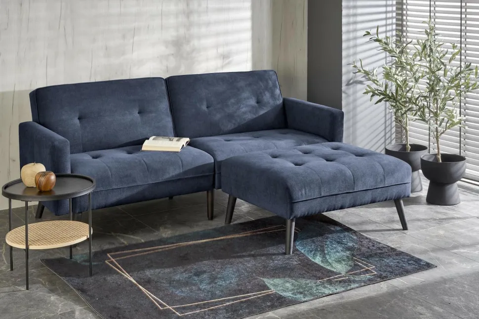 Sofa rozkładana Gyda niebieska z funkcją narożnika