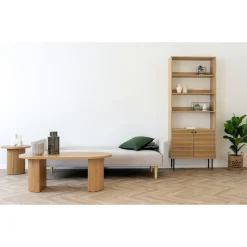 Sofa rozkładana Kells beżowa ciemna/  naturalne nogi