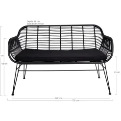 Sofa Trieste z podłokietnikami  polirattan czarny