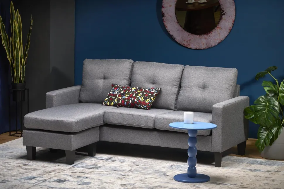 Sofa z podnóżkiem Kahs popielaty