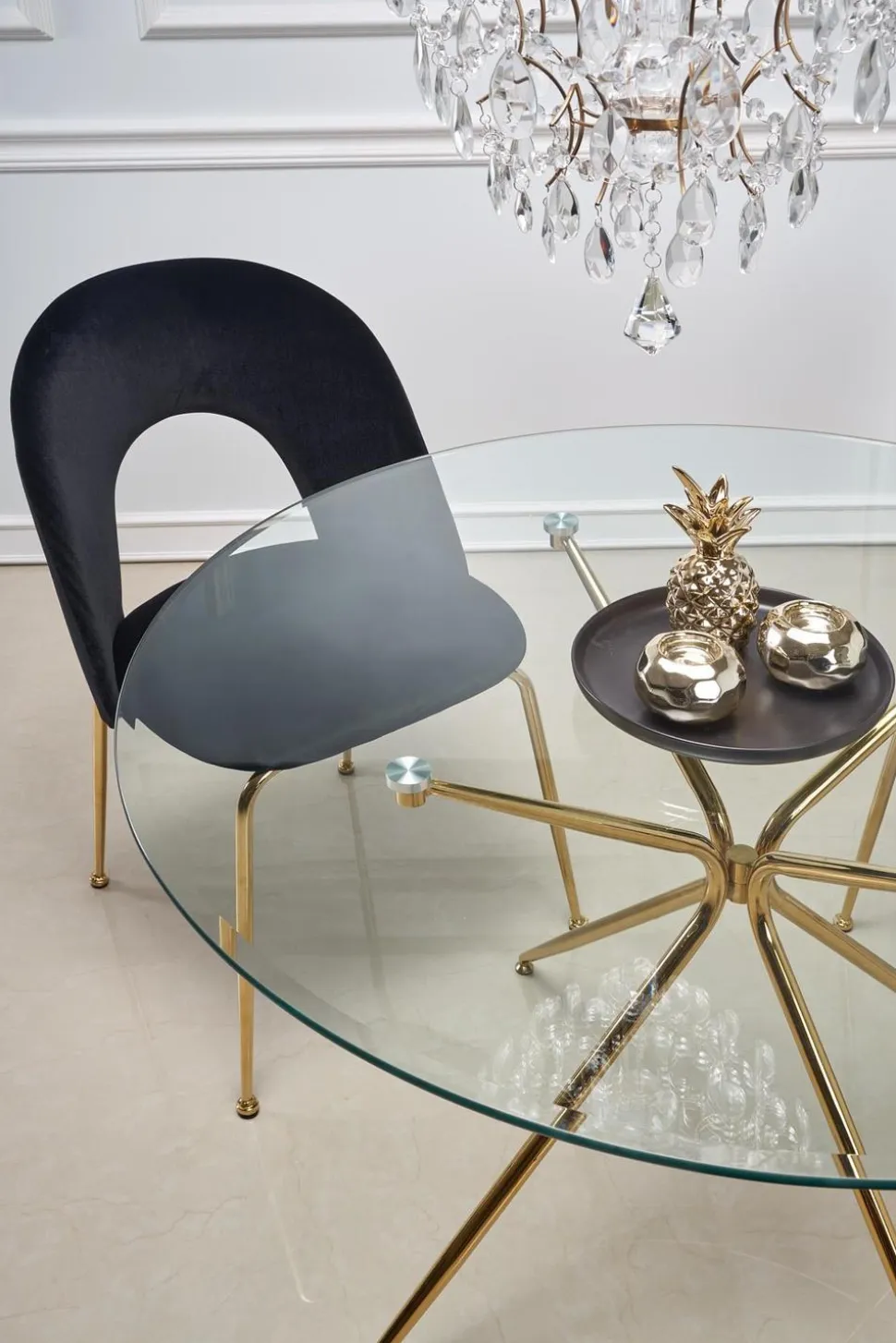 Stół Dore okrągły, transparentny/ złoty