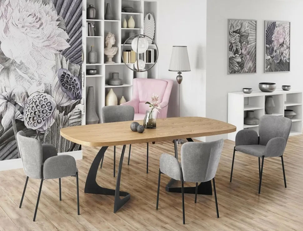 Stół Dovel rozkładany, dąb naturalny/czarny