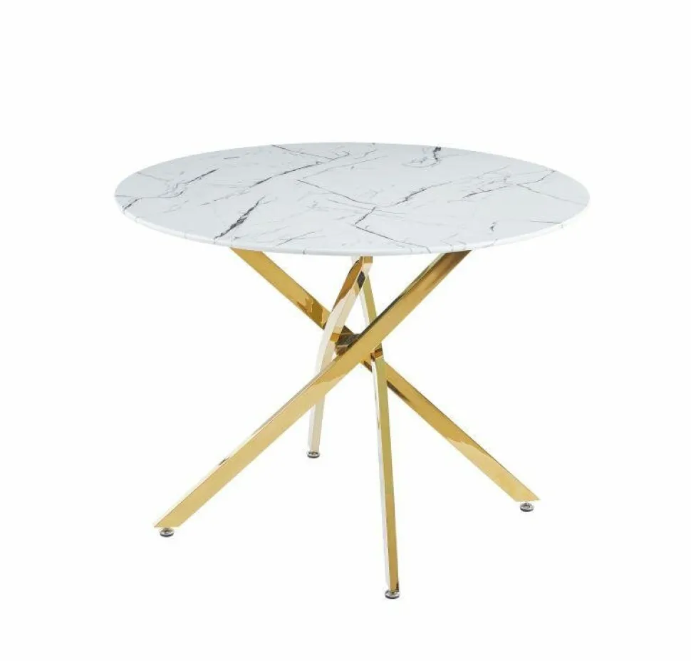 Stół Edward Biały Marmur/Złoto