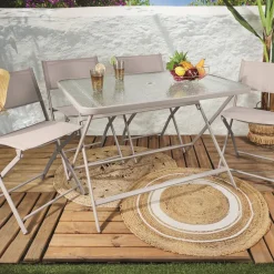 Stół Formentera ze szkła hartowanego      beżowy