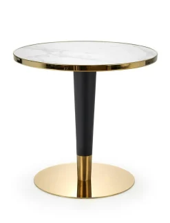 Stół Mosa okrągły, biały marmur, czarny