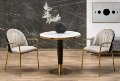 Stół Mosa okrągły, biały marmur, czarny