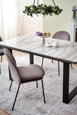 Stół Rowel rozkładany, biały marmur/popielaty