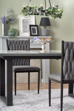 Stół Rowel rozkładany, biały marmur/popielaty