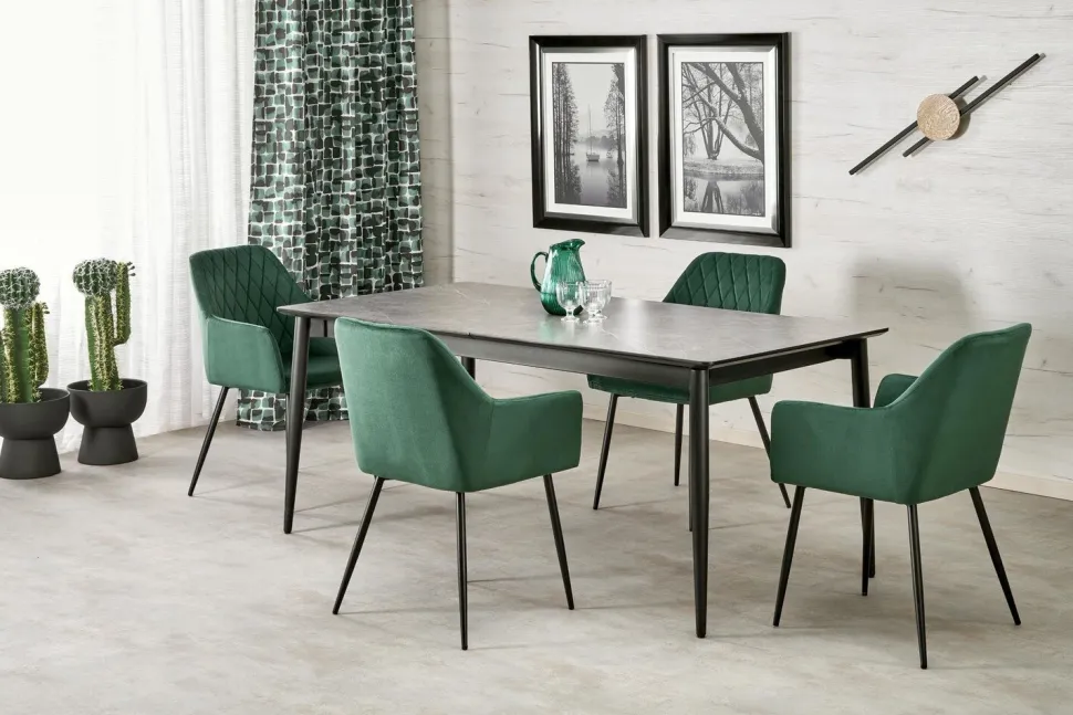 Stół rozkładany Ariaster popielaty marmur/czarny 90/180-260cm