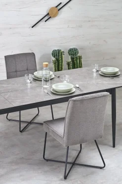 Stół rozkładany Ariaster popielaty marmur/czarny 90/180-260cm