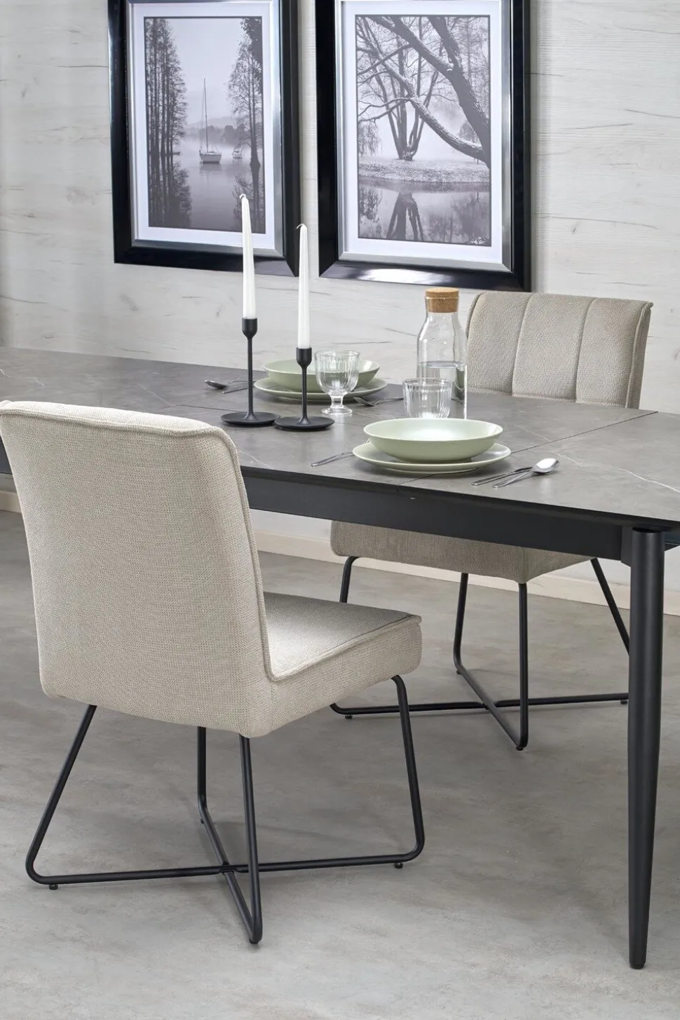 Stół rozkładany Ariaster popielaty marmur/czarny 90/180-260cm